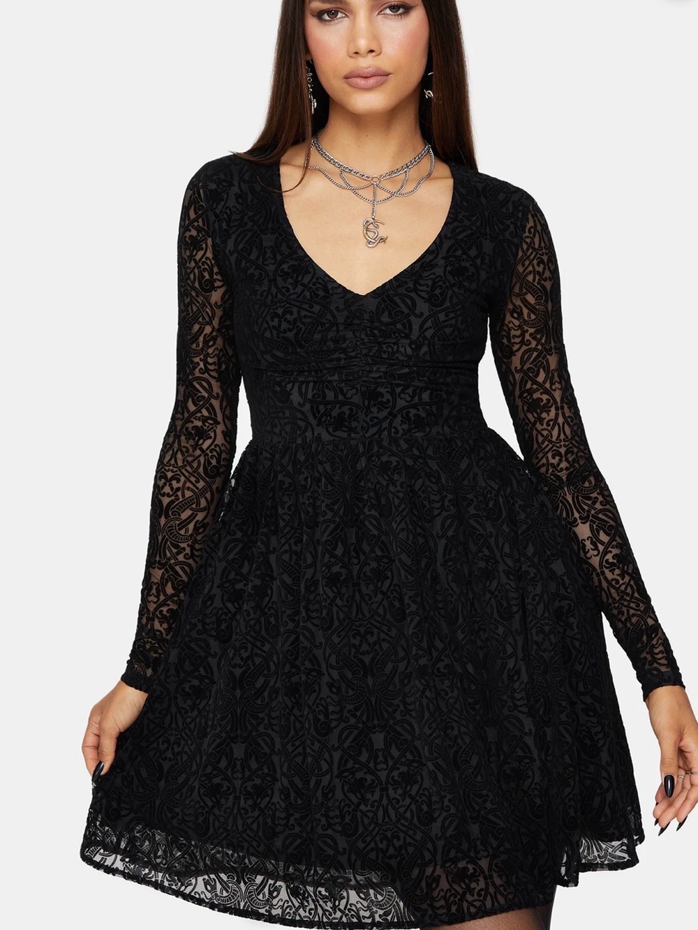 DISTURBIA Disrupt Flocked Mesh Mini Dress